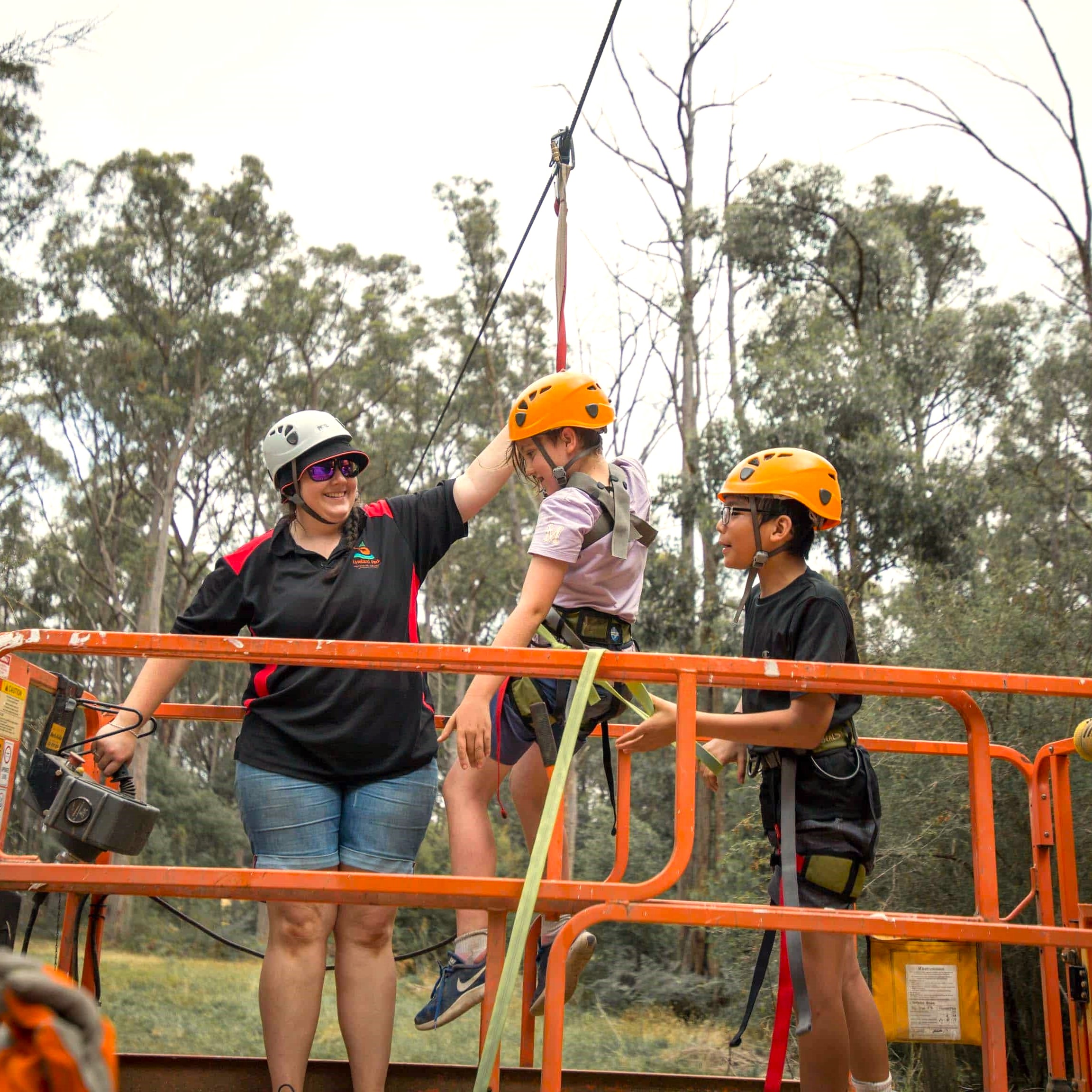 Camp leader and children ready for the Flying Fox